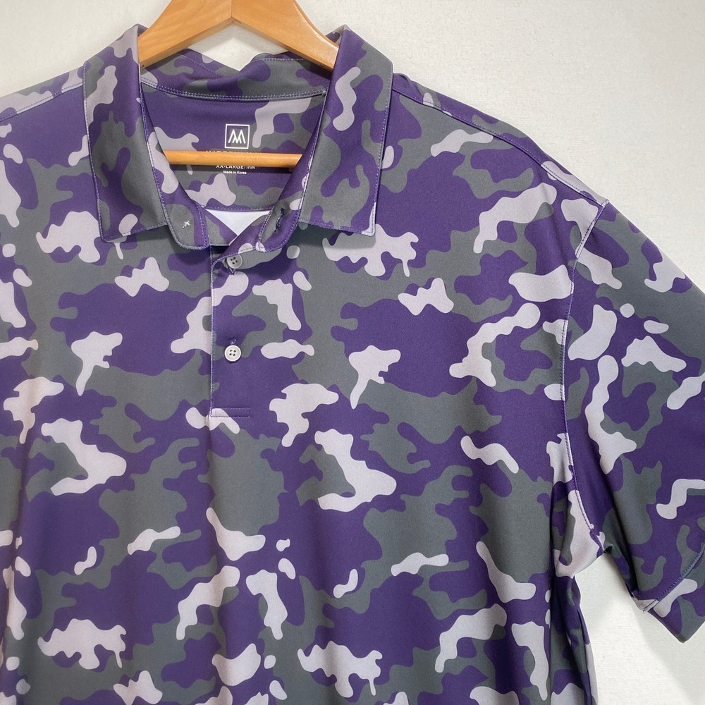 Mizzen+Main‎ Camo Polo Shirt Mens XX Large Trim Fit Short Sleeve Purple Gray
